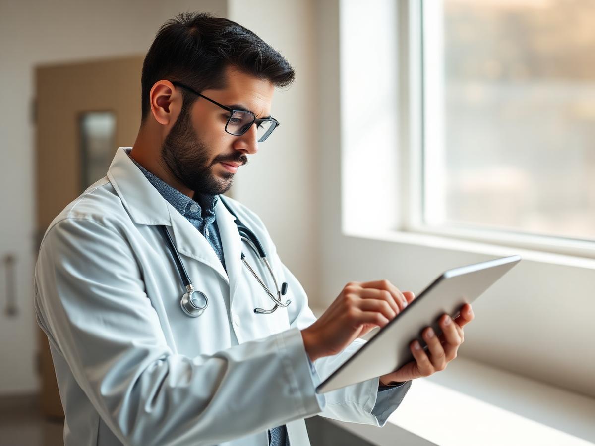 Vmed physician reviewing a patient chart
